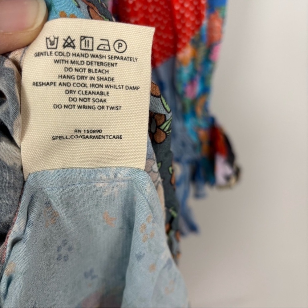 NWT Spell Cha Cha Bobo Patchwork Print Peasant Midi Dress - Picture 8 of 9